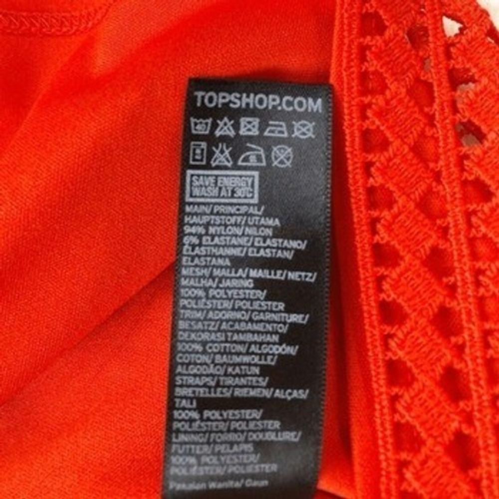 Topshop Tomato Red Lace Spaghetti Strap Bodycon Cocktail Dress Size 6 - Picture 7 of 7